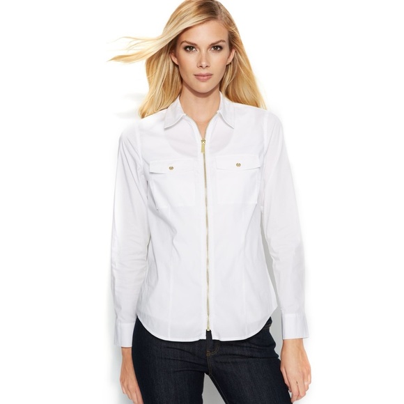 Michael Kors Tops - Michael Kors Zip Up Cotton Collared Shirt | Size 4